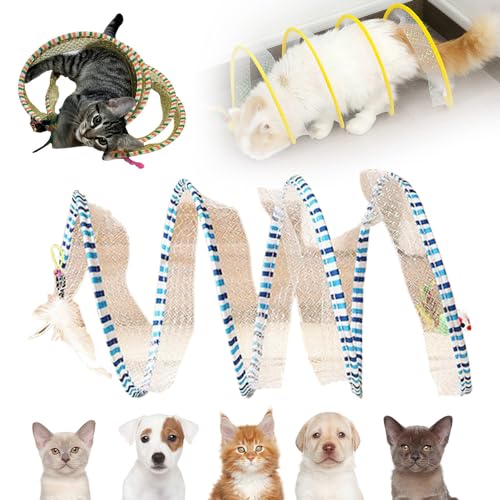 Katzentunnel Katzen Tunnel, Katzenspielzeug S Katzen Tunnel Spirale Kitten Spielzeug Katzenspielzeug Interaktiv, Spiral Mit Federspielzeug Cat Tunnel für Katzen Kaninchen (Blau) von ComedyKing