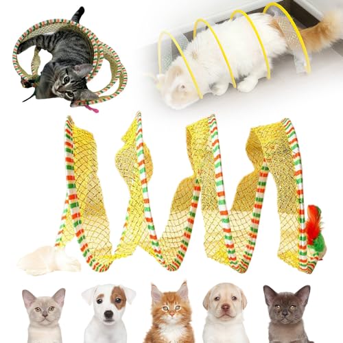 Katzentunnel Katzen Tunnel, Katzenspielzeug S Katzen Tunnel Spirale Kitten Spielzeug Katzenspielzeug Interaktiv, Spiral Mit Federspielzeug Cat Tunnel für Katzen Kaninchen (Gelb) von ComedyKing