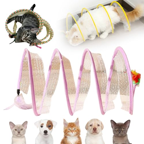 Katzentunnel Katzen Tunnel, Katzenspielzeug S Katzen Tunnel Spirale Kitten Spielzeug Katzenspielzeug Interaktiv, Spiral Mit Federspielzeug Cat Tunnel für Katzen Kaninchen (Violett) von ComedyKing
