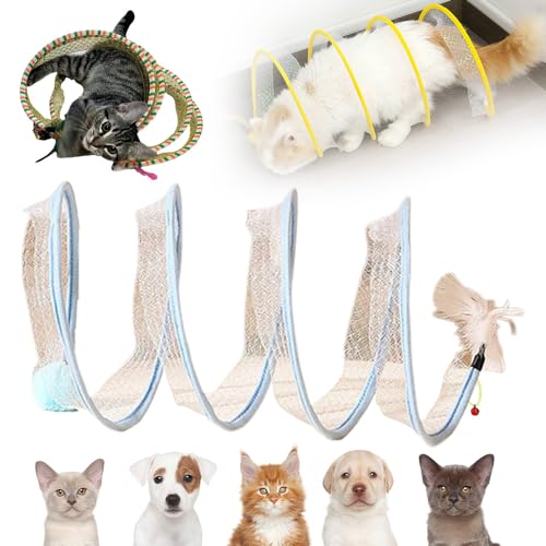 Katzentunnel Katzen Tunnel, Katzenspielzeug S Katzen Tunnel Spirale Kitten Spielzeug Katzenspielzeug Interaktiv, Spiral Mit Federspielzeug Cat Tunnel für Katzen Kaninchen (Weiß) von ComedyKing
