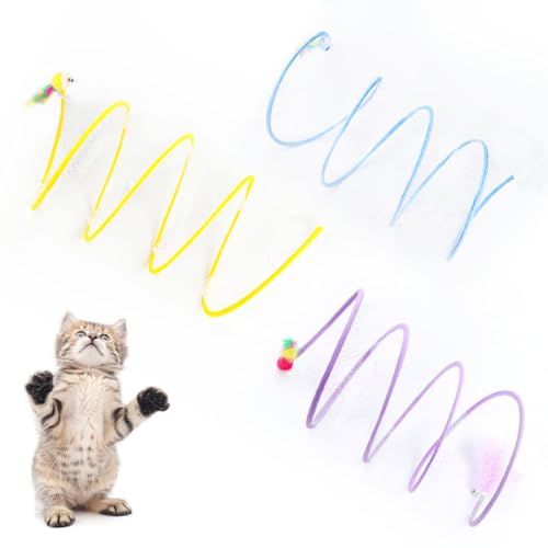 Self-Play Cat Hunting Spiral Tunnel Toy, Spirale Katzentunnel Spielzeug, S Katzen Tunnel Mit Federn und Plüsch Maus Spielzeug, Faltbar Katzentunnel Katzenspielzeug (3pcs) von ComedyKing
