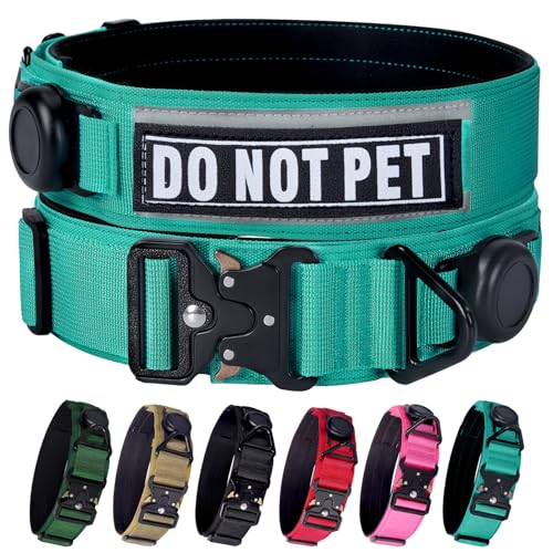 Comfluxe AirTag Hundehalsband, 5,1 cm breit, taktisches Militär-Hundehalsband mit AirTag-Halterung und 3 Haustier-Patches, weich gepolstertes, reflektierendes, wasserdichtes Nylon-Halsband mit von Comfluxe