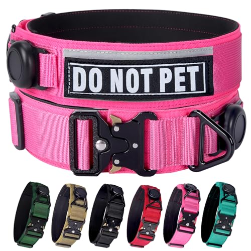 Comfluxe AirTag Hundehalsband, 5,1 cm breit, taktisches Militär-Hundehalsband mit AirTag-Halterung und 3 Haustier-Patches, weich gepolstertes, reflektierendes, wasserdichtes Nylon-Halsband mit von Comfluxe