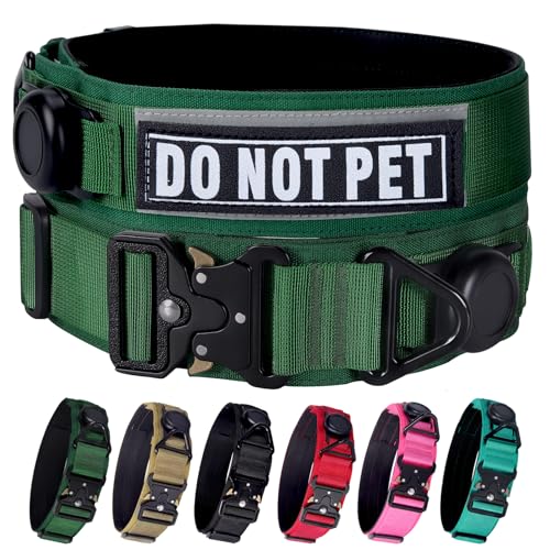 Comfluxe AirTag Hundehalsband, 5,1 cm breit, taktisches Militär-Hundehalsband mit AirTag-Halterung und 3 Haustier-Patches, weich gepolstertes, reflektierendes, wasserdichtes Nylon-Halsband mit von Comfluxe