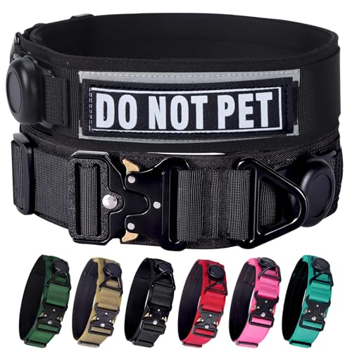 Comfluxe AirTag Hundehalsband, 5,1 cm breit, taktisches Militär-Hundehalsband mit AirTag-Halterung und 3 Haustier-Patches, weich gepolstertes, reflektierendes, wasserdichtes Nylon-Halsband mit von Comfluxe