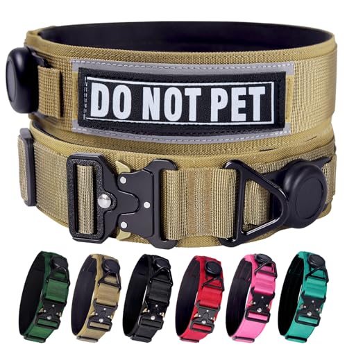 Comfluxe AirTag Hundehalsband, 5,1 cm breit, taktisches Militär-Hundehalsband mit AirTag-Halterung und 3 Haustier-Patches, weich gepolstertes, reflektierendes, wasserdichtes Nylon-Halsband mit von Comfluxe