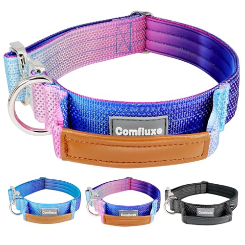 Comfluxe Reflektierendes taktisches Militär-Hundehalsband mit Ledergriff und Neopren-gepolstert, für mittelgroße Hunde, breit, dick, strapazierfähig, mit Schnellverschluss-Metallschnalle für Training von Comfluxe