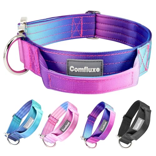 Comfluxe Taktisches Hundehalsband, breit, dick, strapazierfähig, mit Griff, weiches Neopren, gepolstert, Militärqualität, Nylon, Trainingshalsband mit Schnellverschluss-Metallschnalle für große Hunde von Comfluxe