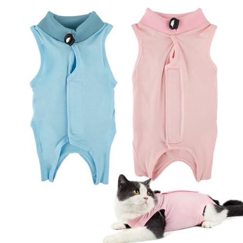 2 Stück Katzenbody Nach Op,Katzen Einteiler Nach Operationen,Atmungsaktiver Weicher Anti Lecken Bodysuit für Katzen,Genesungskleidung Nach Sterilisation für Operationen Bauchwunden Hautkrankheiten von Comforso