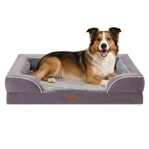 Comfort Expression, großes orthopädisches Hundebett aus Schaumstoff, wasserdicht, bequemes Haustiersofa mit waschbarem, abnehmbarem Bezug und rutschfestem Boden (Größe L, lila) von Comfort Expression