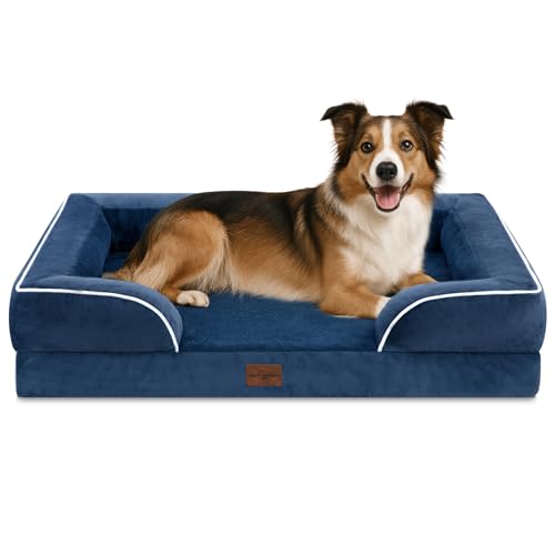 Comfort Expression, großes orthopädisches Hundebett aus Schaumstoff, wasserdicht, bequemes Haustiersofa mit waschbarem, abnehmbarem Bezug und rutschfestem Boden (Größe L, marineblau) von Comfort Expression