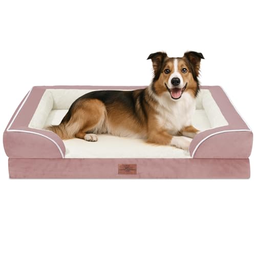 Comfort Expression, großes orthopädisches Hundebett aus Schaumstoff, wasserdicht, bequemes Haustiersofa mit waschbarem, abnehmbarem Bezug und rutschfestem Boden (Größe L, rosa) von Comfort Expression