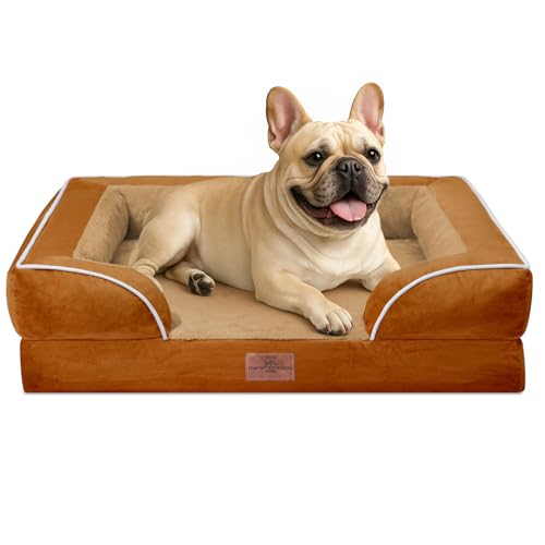 Comfort Expression, kleines orthopädisches Hundebett, wasserdicht, bequemes Haustiersofa für mittelgroße Hunde mit waschbarem, abnehmbarem Bezug und rutschfestem Boden (Größe S, karamellfarben) von Comfort Expression