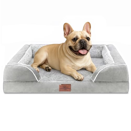 Comfort Expression, kleines orthopädisches Hundebett aus Schaumstoff, wasserdicht, bequemes Haustiersofa für mittelgroße Hunde mit waschbarem, abnehmbarem Bezug und rutschfestem Boden (S, grau-weiß) von Comfort Expression