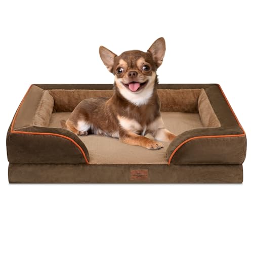 Comfort Expression, orthopädisches Sofa-Hundebett für kleine Hunde, wasserdicht, bequeme Schaumstoffpolsterung, abnehmbarer, waschbarer Bezug, rutschfeste Unterseite (XS, braun) von Comfort Expression