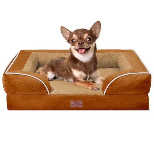 Comfort Expression, orthopädisches Sofa-Hundebett für kleine Hunde, wasserdicht, bequeme Schaumstoffpolsterung, abnehmbarer, waschbarer Bezug, rutschfeste Unterseite (XS, karamellfarben) von Comfort Expression