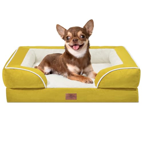 Comfort Expression, orthopädisches Sofa-Hundebett für kleine Hunde, wasserdicht, bequeme Schaumstoffpolsterung, abnehmbarer, waschbarer Bezug, rutschfeste Unterseite (XS, senfgelb) von Comfort Expression