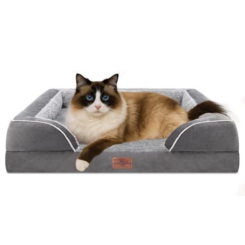 Comfort Expression, orthopädisches Sofa-Hundebett für kleine Hunde, wasserdicht, bequeme Schaumstoffpolsterung, abnehmbarer, waschbarer Bezug, rutschfeste Unterseite (XXS, grau) von Comfort Expression
