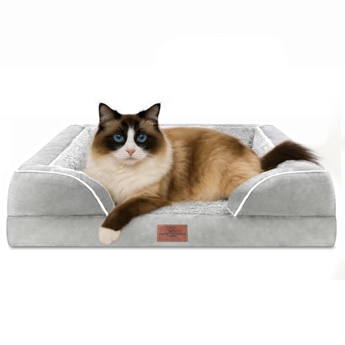 Comfort Expression, orthopädisches Sofa-Hundebett für kleine Hunde, wasserdicht, bequeme Schaumstoffpolsterung, abnehmbarer, waschbarer Bezug, rutschfeste Unterseite (XXS, grau-weiß) von Comfort Expression