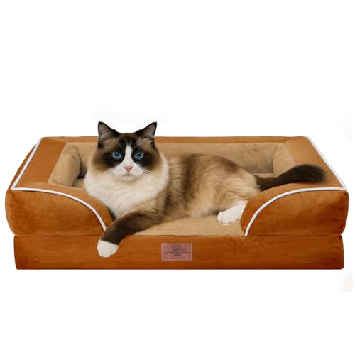 Comfort Expression, orthopädisches Sofa-Hundebett für kleine Hunde, wasserdicht, bequeme Schaumstoffpolsterung, abnehmbarer, waschbarer Bezug, rutschfeste Unterseite (XXS, karamellfarben) von Comfort Expression