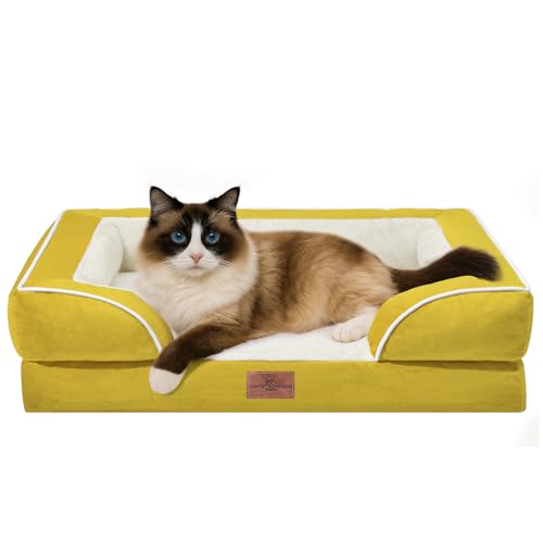 Comfort Expression, orthopädisches Sofa-Hundebett für kleine Hunde, wasserdicht, bequeme Schaumstoffpolsterung, abnehmbarer, waschbarer Bezug, rutschfeste Unterseite (XXS, senfgelb) von Comfort Expression