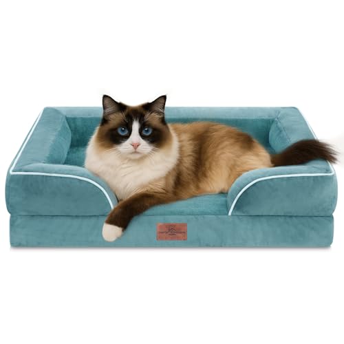 Comfort Expression, orthopädisches Sofa-Hundebett für kleine Hunde, wasserdicht, bequeme Schaumstoffpolsterung, abnehmbarer, waschbarer Bezug, rutschfeste Unterseite (XXS, verwaschenes Blau) von Comfort Expression