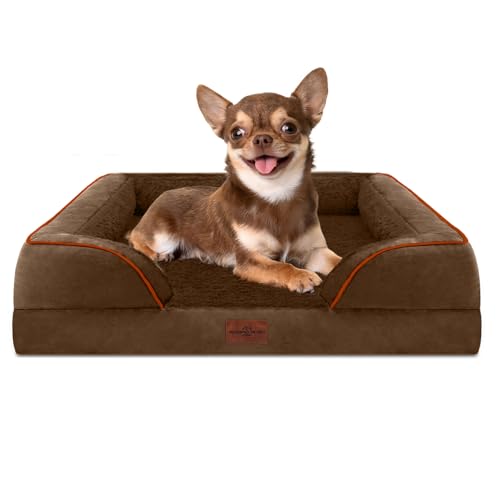 Comfort Expression, orthopädisches Sofa-Hundebett für kleine Hunde, wasserdicht mit bequemer Schaumstoffpolsterung, abnehmbarer, waschbarer Bezug, rutschfeste Unterseite (XS, schokoladenbraun) von Comfort Expression