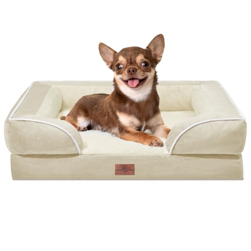 Comfort Expression, orthopädisches Sofa-Hundebett für kleine Hunde, wasserdicht mit bequemer Schaumstoffpolsterung – mit abnehmbarem, waschbarem Bezug und rutschfester Unterseite (Größe XS, beige) von Comfort Expression