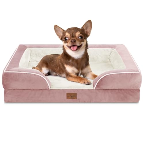 Comfort Expression, orthopädisches Sofa-Hundebett für kleine Hunde, wasserdicht mit bequemer Schaumstoffpolsterung – mit abnehmbarem, waschbarem Bezug und rutschfester Unterseite (Größe XS, rosa) von Comfort Expression