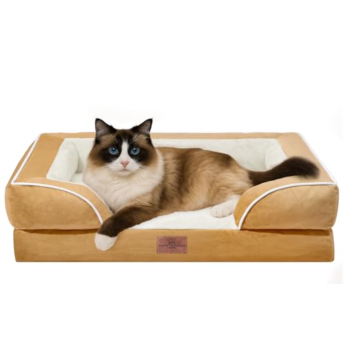 Comfort Expression, orthopädisches Sofa-Hundebett für kleine Hunde, wasserdicht mit bequemer Schaumstoffpolsterung – mit abnehmbarem, waschbarem Bezug und rutschfester Unterseite (Größe XXS, khaki) von Comfort Expression