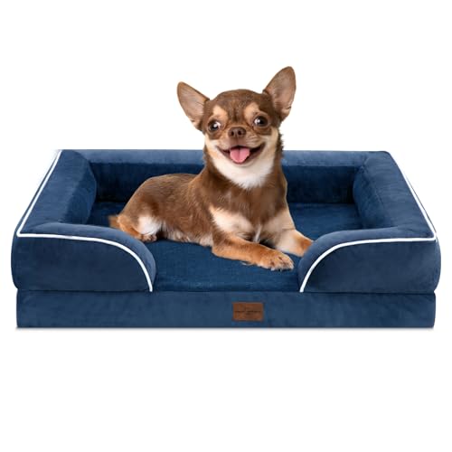 Comfort Expression, orthopädisches Sofa-Hundebett für kleine Hunde, wasserdicht mit bequemer Schaumstoffpolsterung – mit abnehmbarem, waschbarem Bezug und rutschfester Unterseite (XS, dunkelblau) von Comfort Expression
