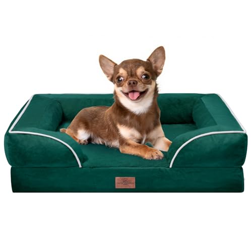 Comfort Expression, orthopädisches Sofa-Hundebett für kleine Hunde, wasserdicht mit bequemer Schaumstoffpolsterung – mit abnehmbarem, waschbarem Bezug und rutschfester Unterseite (XS, smaragdgrün) von Comfort Expression