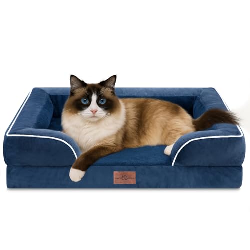 Comfort Expression, orthopädisches Sofa-Hundebett für kleine Hunde, wasserdicht mit bequemer Schaumstoffpolsterung – mit abnehmbarem, waschbarem Bezug und rutschfester Unterseite (XXS, dunkelblau) von Comfort Expression