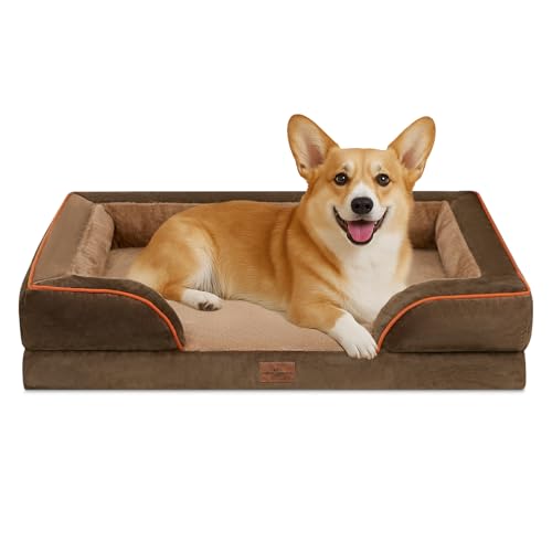 Comfort Expression, orthopädisches Sofa-Hundebett für mittelgroße und große Hunde, wasserdicht, bequeme Schaumstoffpolsterung, abnehmbarer, waschbarer Bezug, rutschfeste Unterseite (M, braun) von Comfort Expression