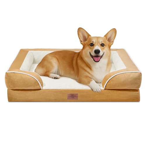 Comfort Expression, orthopädisches Sofa-Hundebett für mittelgroße und große Hunde, wasserdicht, bequeme Schaumstoffpolsterung, abnehmbarer, waschbarer Bezug, rutschfeste Unterseite (M, khaki) von Comfort Expression