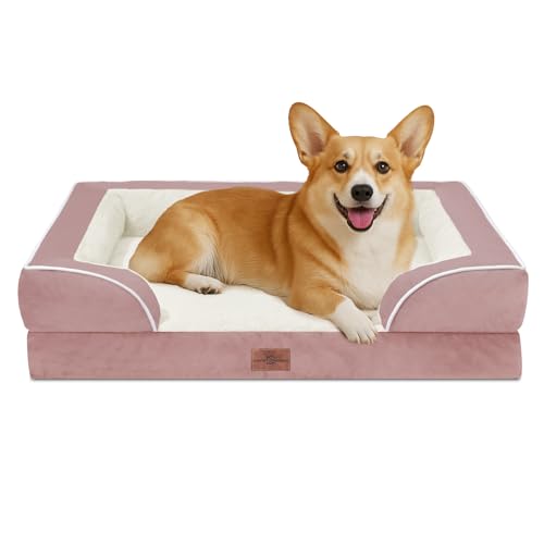 Comfort Expression, orthopädisches Sofa-Hundebett für mittelgroße und große Hunde, wasserdicht, bequeme Schaumstoffpolsterung, abnehmbarer, waschbarer Bezug, rutschfeste Unterseite (M, rosa) von Comfort Expression