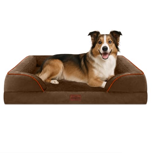 Comfort Expression, wasserdichtes orthopädisches Hundebett aus Schaumstoff für große Hunde, bequemes Haustiersofa mit waschbarem, abnehmbarem Bezug und rutschfestem Boden (Größe L, schokoladenbraun) von Comfort Expression