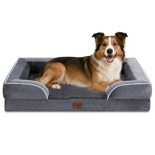 Comfort Expression, wasserdichtes orthopädisches Hundebett aus Schaumstoff für große Hunde, bequemes Haustiersofa mit waschbarem, abnehmbarem Bezug und rutschfestem Boden (Größe L, dunkelgrau) von Comfort Expression