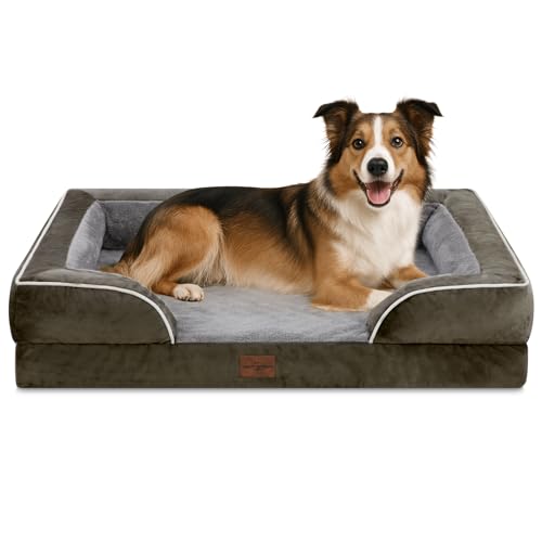 Comfort Expression, wasserdichtes orthopädisches Hundebett aus Schaumstoff für große Hunde, bequemes Haustiersofa mit waschbarem, abnehmbarem Bezug und rutschfestem Boden (Größe L, dunkelgrün) von Comfort Expression