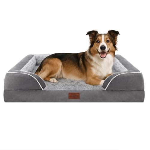 Comfort Expression, wasserdichtes orthopädisches Hundebett aus Schaumstoff für große Hunde, bequemes Haustiersofa mit waschbarem, abnehmbarem Bezug und rutschfestem Boden (Größe L, grau) von Comfort Expression