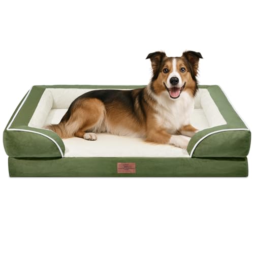 Comfort Expression, wasserdichtes orthopädisches Hundebett aus Schaumstoff für große Hunde, bequemes Haustiersofa mit waschbarem, abnehmbarem Bezug und rutschfestem Boden (Größe L, hellgrün) von Comfort Expression