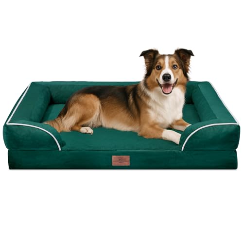 Comfort Expression, wasserdichtes orthopädisches Hundebett aus Schaumstoff für große Hunde, bequemes Haustiersofa mit waschbarem, abnehmbarem Bezug und rutschfestem Boden (Größe L, smaragdgrün) von Comfort Expression