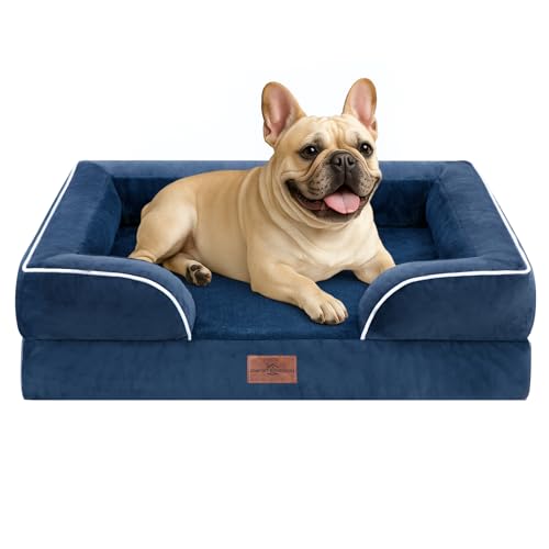 Comfort Expression, wasserdichtes orthopädisches Hundebett aus Schaumstoff für mittelgroße Hunde, bequemes Haustiersofa mit waschbarem, abnehmbarem Bezug und rutschfestem Boden (S, marineblau) von Comfort Expression