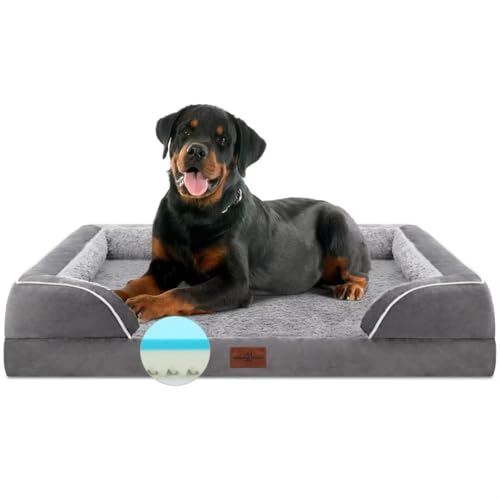 Comfort Expression Orthopädische Hundebetten aus Memory-Schaum, für extra große Hunde, wasserdicht, Jumbo-Rasse, mit Nackenrolle und abnehmbarem Bezug (Jumbo, Silbergrau) von Comfort Expression