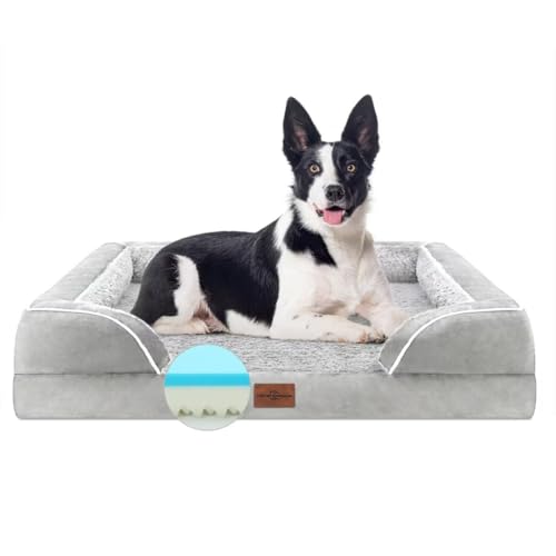 Comfort Expression, orthopädisches Memory-Schaum-Hundebett, wasserdichtes großes Hundebett, waschbares kühlendes Hundebett mit abnehmbarem Bezug, Haustiersofa mit Rand (Größe L, hellgrau) von Comfort Expression