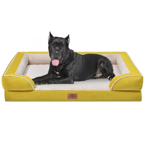 Comfort Expression, Hundebett aus orthopädischem Schaumstoff, wasserdichtes Hundebett für übergroße Hunde, waschbares Hundesofa mit abnehmbarem Bezug und rutschfestem Boden (XXL, kräftiges Senfgelb) von Comfort Expression