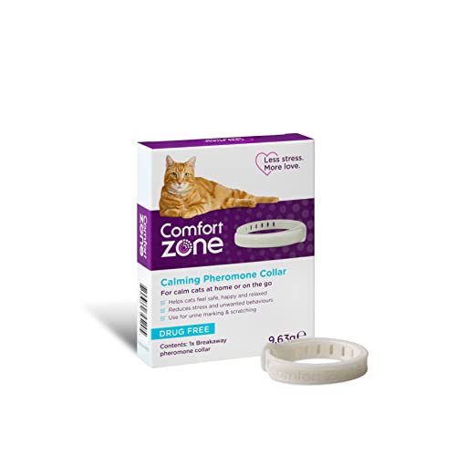 Comfort Zone Beruhigendes Pheromon-Halsband, hilft Katzen, sich sicher, glücklich, ruhig zu fühlen, während Stress, Angst und unerwünschtes Verhalten reduziert werden, 1 Halsband-Packung von Comfort Zone