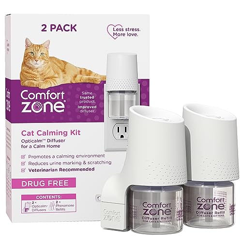 Comfort Zone Cat Calming Diffuser Kit, Cat Pheromone Spray, 2 Diffusers and 2-1.62 FL ox (48mL) Refills, New Formula (100540198) von Comfort Zone
