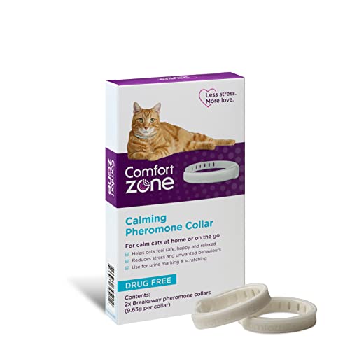 Das Pheromon-Beruhigungshalsband für Katzen hilft ihnen, Sich sicher und zufrieden zu fühlen, ruhig zu Sein und Stress, Ängste und unerwünschtes Verhalten zu reduzieren, Packung mit 2 Halsbändern von Comfort Zone