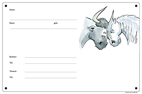 Boxenschild/Stalltafel Stier-Pony (Working Equitation/Camargue/Lusitano/PRE) Schimmel von Comic-Schilder.de